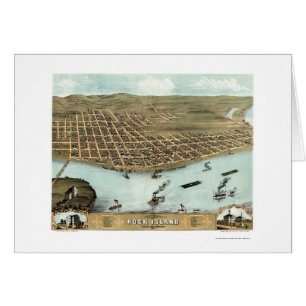 Cartão Mapa panorâmico da ilha da rocha, IL - 1869