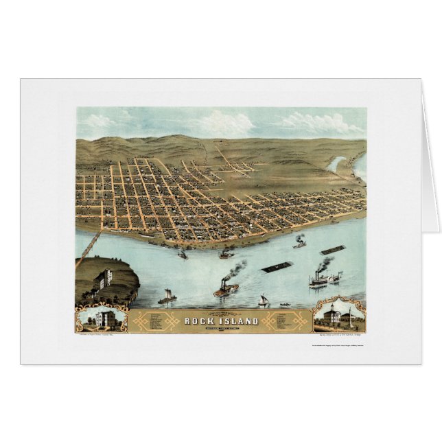 Cartão Mapa panorâmico da ilha da rocha, IL - 1869 (Frente Horizontal)