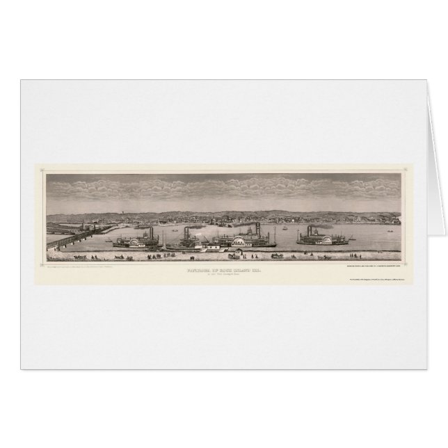 Cartão Mapa panorâmico da ilha da rocha, IL - 1874 (Frente Horizontal)