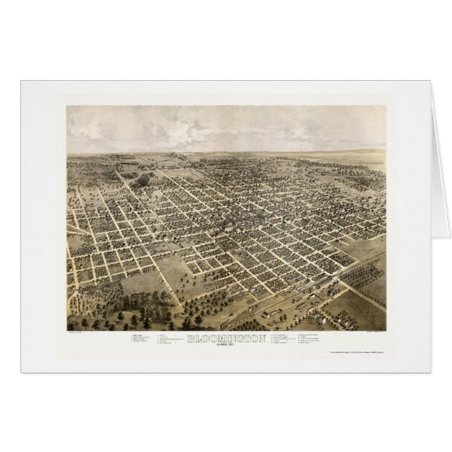 Cartão Mapa panorâmico de Bloomington, IL - 1867 (Frente Horizontal)