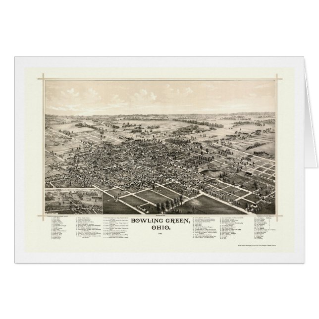 Cartão Mapa panorâmico de Bowling Green, OH - 1888 (Frente Horizontal)
