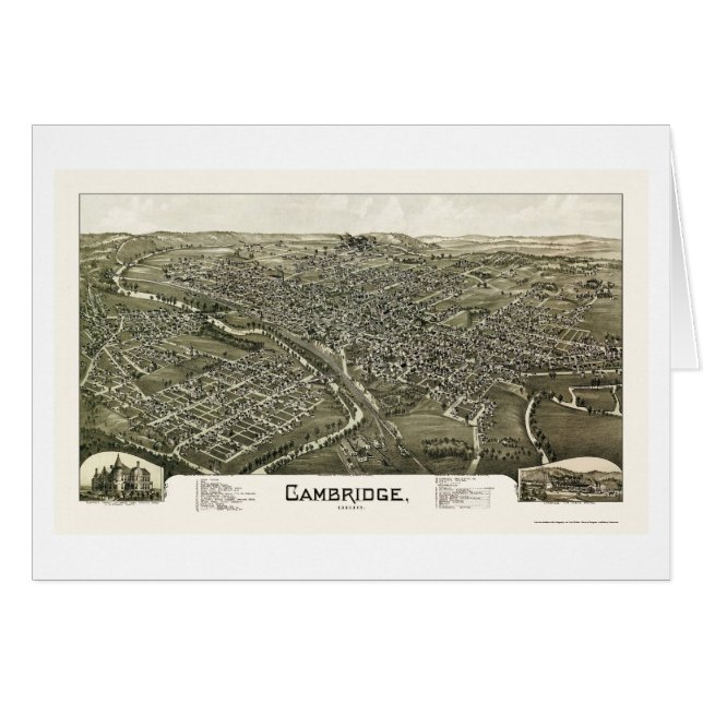 Cartão Mapa panorâmico de Cambridge, OH - 1897 (Frente Horizontal)