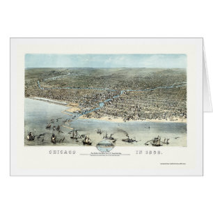 Cartão Mapa panorâmico de Chicago, IL - 1868