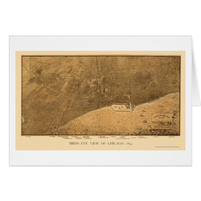 Cartão Mapa panorâmico de Chicago, IL - 1892a (Frente Horizontal)