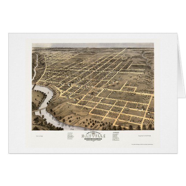 Cartão Mapa panorâmico de Danville, IL - 1869 (Frente Horizontal)