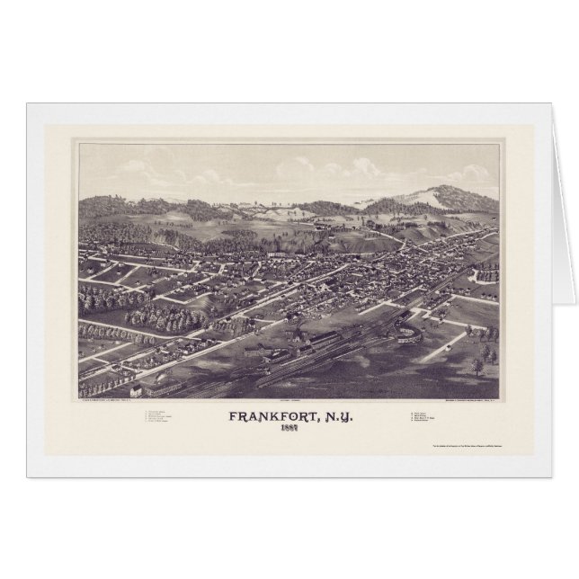 Cartão Mapa panorâmico de Frankfort, New York - 1887 (Frente Horizontal)