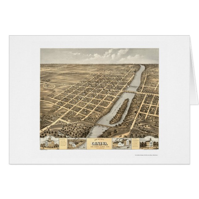 Cartão Mapa panorâmico de Genebra, IL - 1869 (Frente Horizontal)