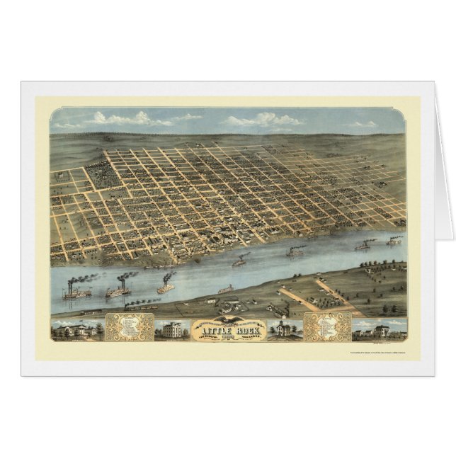 Cartão Mapa panorâmico de Little Rock, Arkansas - 1871 (Frente Horizontal)