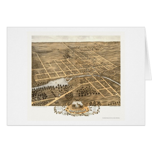 Cartão Mapa panorâmico de Naperville, IL - 1869 (Frente Horizontal)