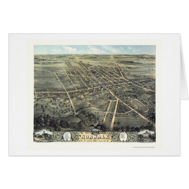 Cartão Mapa panorâmico de Norwalk, OH - 1870 (Frente Horizontal)