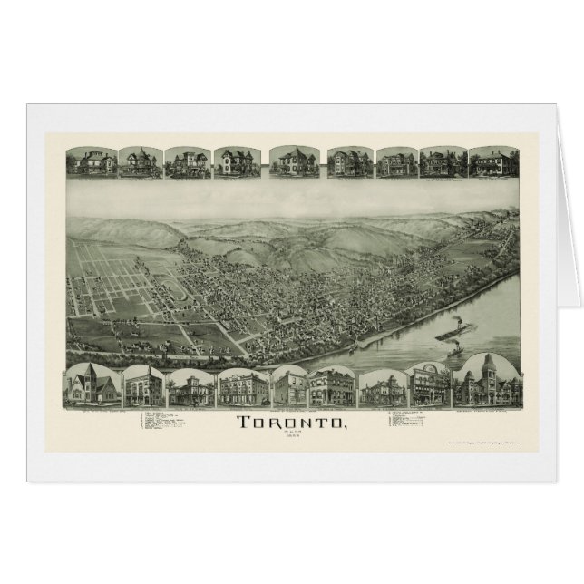 Cartão Mapa panorâmico de Toronto, OH - 1889 (Frente Horizontal)