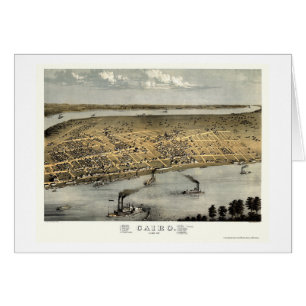Cartão Mapa panorâmico do Cairo, IL - 1867