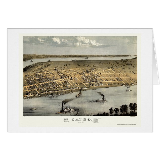 Cartão Mapa panorâmico do Cairo, IL - 1867 (Frente Horizontal)