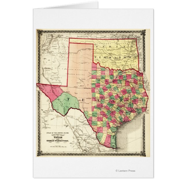 Cartão Mapa Panorâmico do Texas e da Índia (Frente)