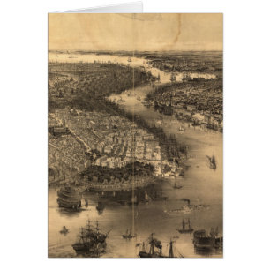 Cartão Mapa pictórico do vintage de NYC e de Brooklyn
