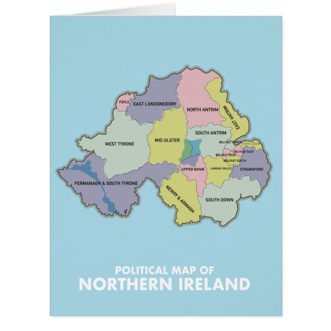 Cartão Mapa Político da Irlanda do Norte. (Frente)