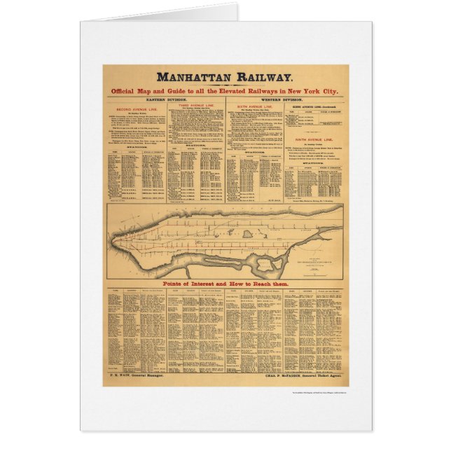 Cartão Mapa Railway 1881 da estrada de ferro de Manhattan (Frente)