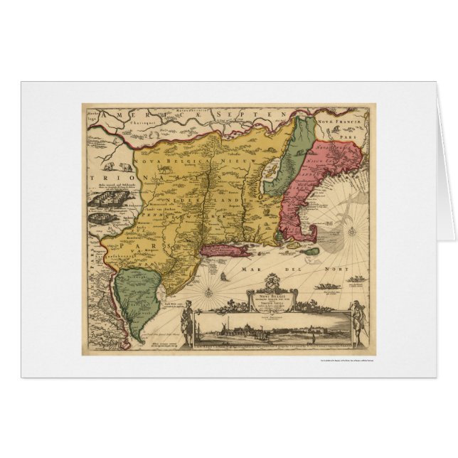 Cartão Mapa regional de Nova Inglaterra - 1685 (Frente Horizontal)