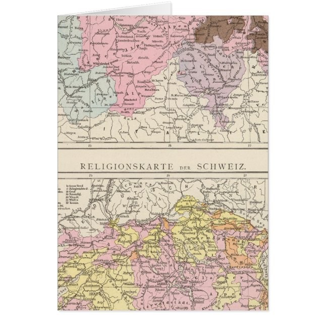 Cartão Mapa religioso e Linguístico da Suiça (Frente)