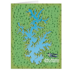 Cartão Mapa retrô do Lago Norman Carolina do Sul