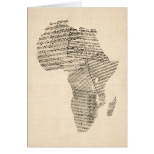 Cartão Mapa velho da partitura do mapa de África