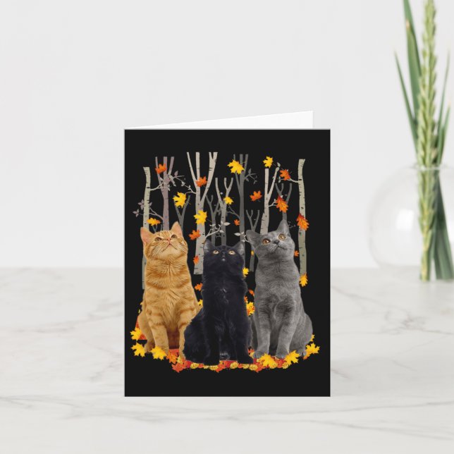 Cartão Maple Cat Leaf Fall Hello Autumn Fun Gatinho (Frente)