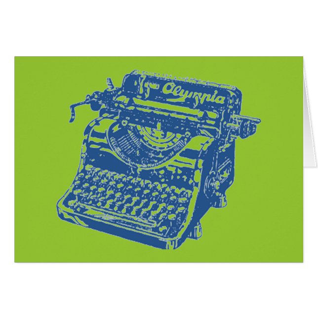 Cartão Máquina de escrever azul Vintage (Frente Horizontal)