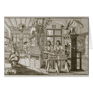 Cartão Máquina impressora alemão medieval (gravura)