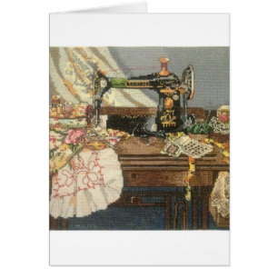 Cartão Máquinas de costura e vestimenta