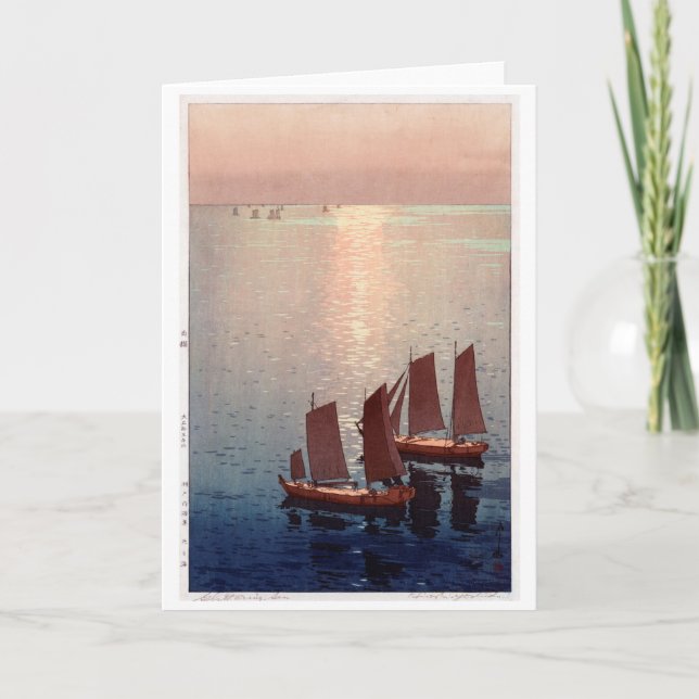 Cartão Mar Glittering, Hiroshi Yoshida, Woodcut (Frente)