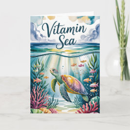 Cartão Mar Vitamina Aquarela Tartaruga Marinha Subaquátic