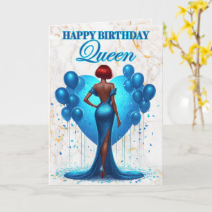 Cartão Maravilhosa Mulher Afro-Americana Azul Aniversário