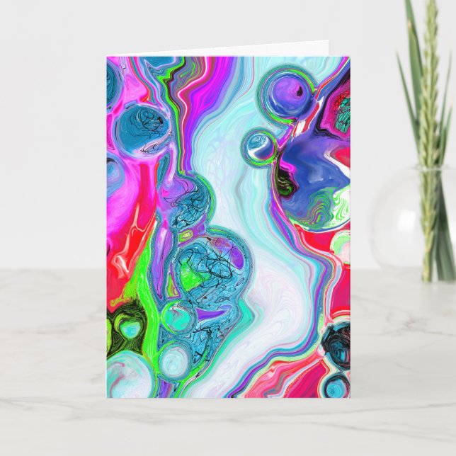 Cartão Marble Colorful Fluid Art Birthday (Frente)