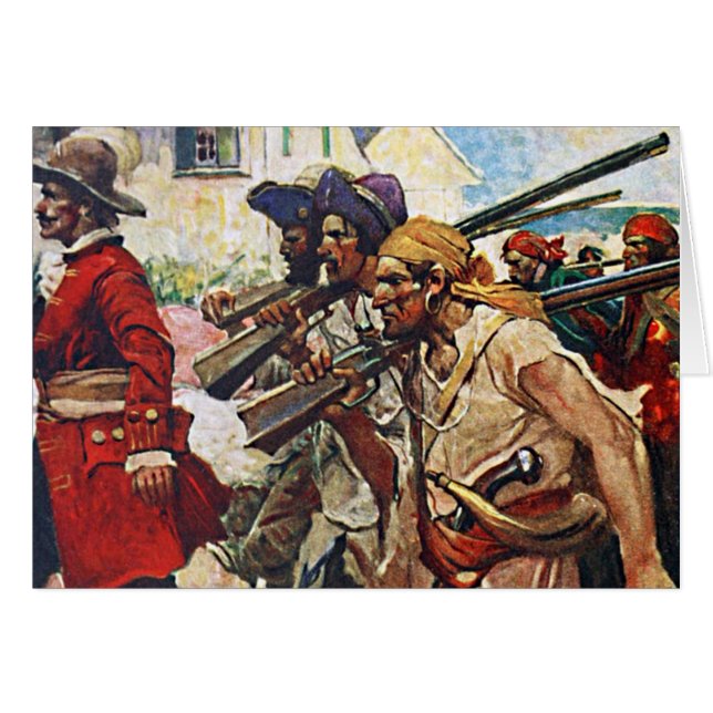 Cartão Marching Pirates no Exército Pirata Cartoon Story (Frente horizontal)