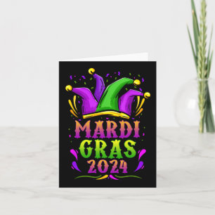 Cartão Mardi Gras 2024 Jester Outfit Crianças Meninas Hom