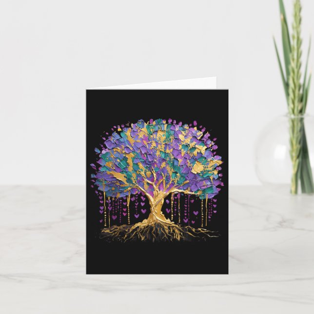 Cartão Mardi Gras Bead Tree Carnaval Nova Orleans 2025 (Frente)