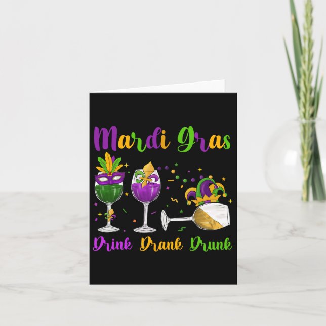 Cartão Mardi Gras Bebe Máscara De Vinho De Bebado E Cl (Frente)
