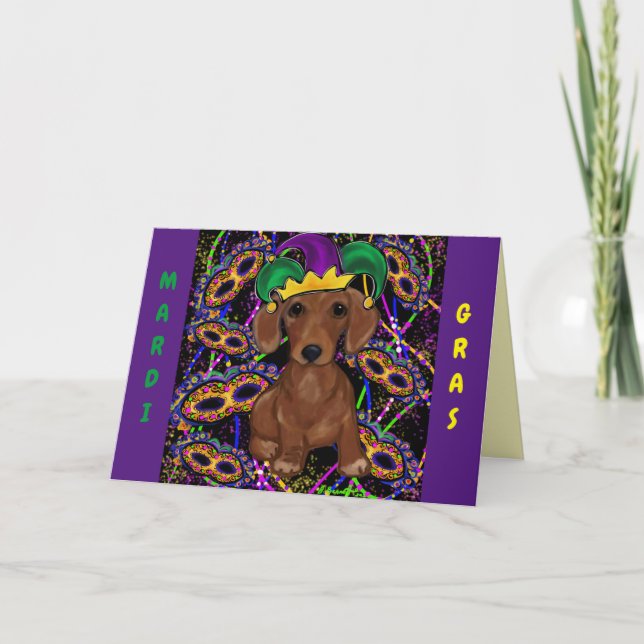 Cartão Mardi Gras Doxie (Frente)