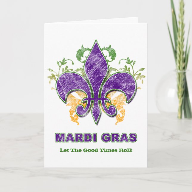 Cartão Mardi Gras Fleur-de-Lis Grunge Greeting Card (Frente)
