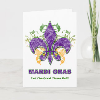 Cartão Mardi Gras Fleur-de-Lis Grunge Greeting Card