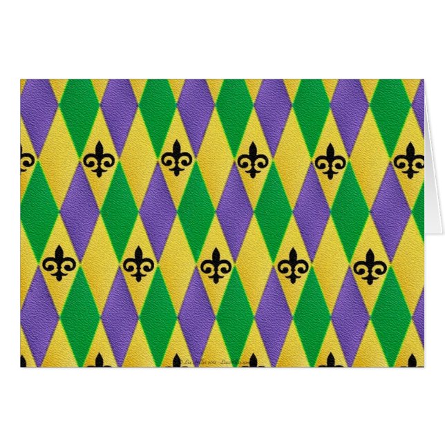 Cartão Mardi Gras Harlequin Fleur De Lis (Frente Horizontal)