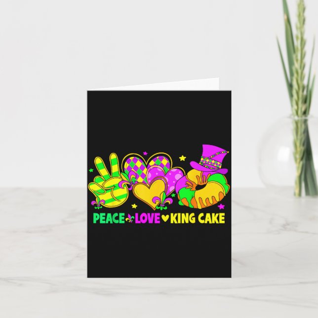 Cartão Mardi Gras Peace Love King Cake Funny Party Carniv (Frente)
