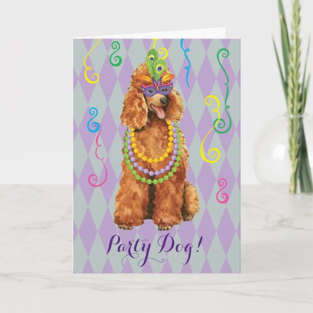 Cartão Mardi Gras Poodle (Frente)