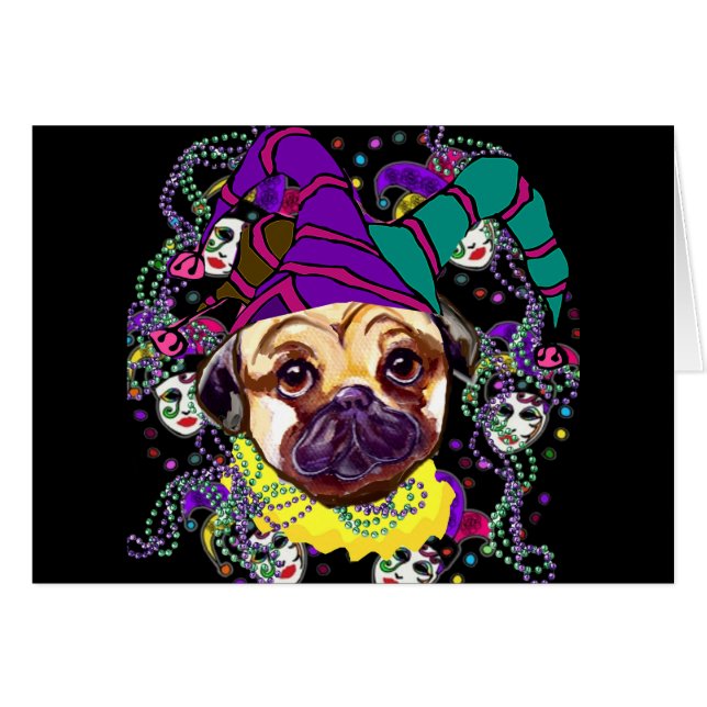 CARTÃO MARDI GRAS PUG (Frente Horizontal)