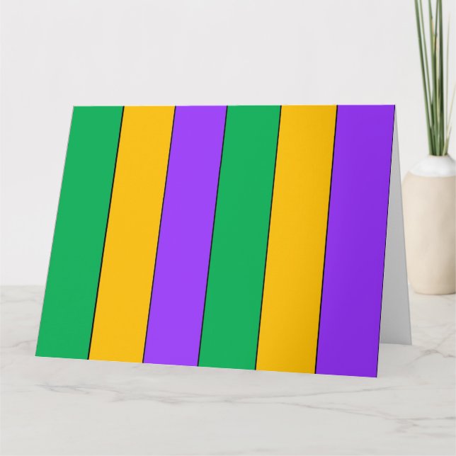 Cartão Mardi Gras Stripes Pattern Purple Green Yellow (Frente)