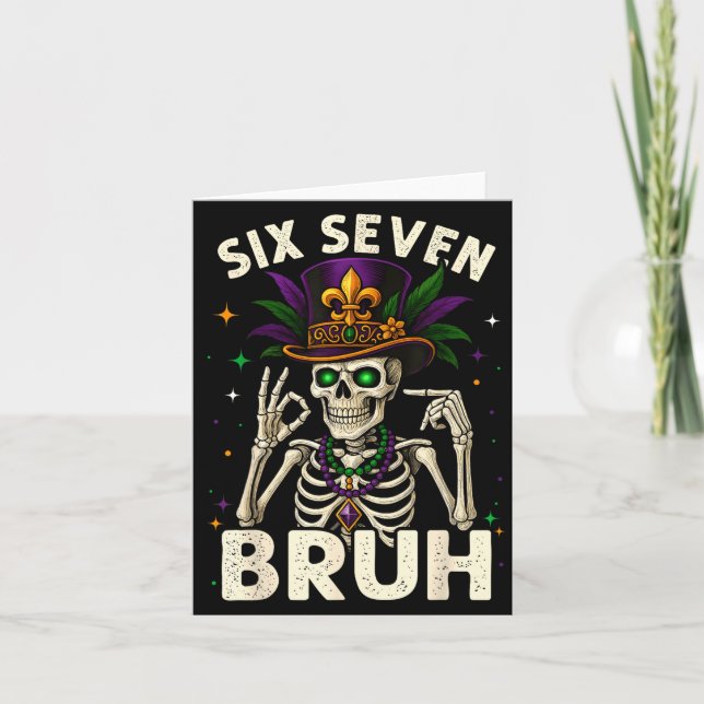 Cartão Mardi Gras Sugar Skull Skeleton Six Seven Bruh Mem (Frente)