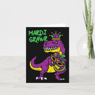 Cartão Mardi Grawr T-rex Dino Toddler Kids Mardi Gras Boy