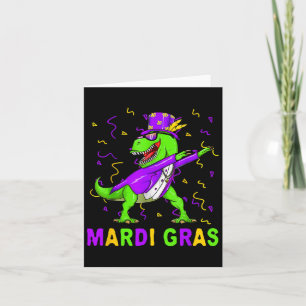 Cartão Mardi Grawr T Rex Dinossaur Mardi Gras Bead Costum