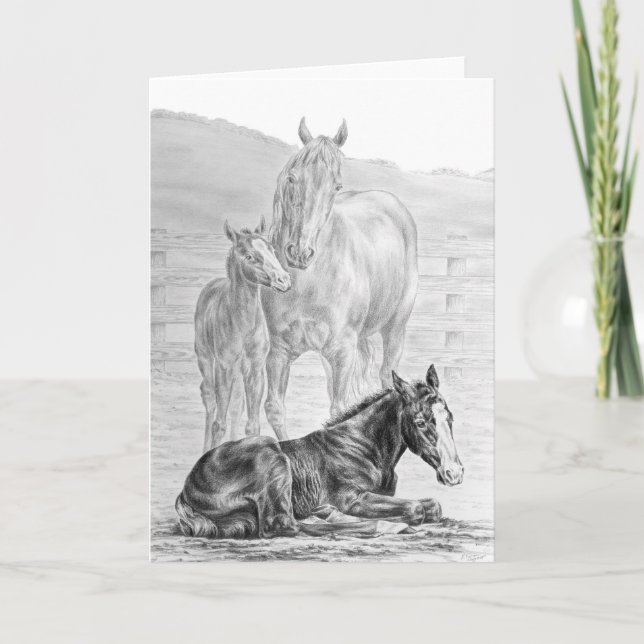 Cartão Mare and Foal Horse Drawing by Kelli Swan (Frente)