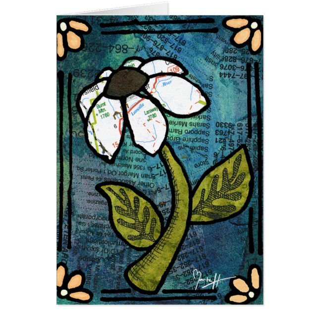 Cartão Margarida branca no fundo azul - colagem (Frente)